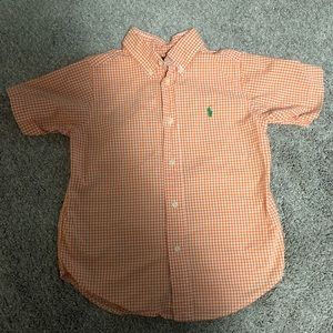 Orange and white plaid polo. Size 5